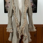 Funky K. Jordan Fur Trim Drape Cardigan! Tan Photo 0