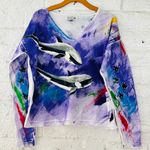Lisa & Me Women's Painted Sweater shark Long Sleeve Size Medium Photo 2
