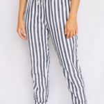 ONIA Women's Size Meddium Linen Blend White Gray Striped Cuffed Beach Pants Photo 0