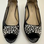 Adrienne Vittadini Black Patent Rhinestone Shoes Open Toe Ballet Size 8 Photo 0