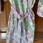 L A Intimates Flimsy Floral Satiny Short Kimono Robe Vintage Belted Size Large Green Photo 4
