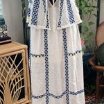 Free People  Wild Romance White & Blue Aztec Embroidered Strapless Midi Dress Photo 2