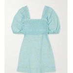 Ganni NWT Shirred Floral Cotton Poplin Mini Blue Cottagecore Farmhouse Sun Dress Photo 1