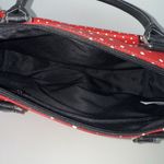 Disney Parks Minnie Mouse Handbag Red White Polka Dot Purse Black Barrel Bag Photo 4