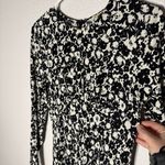 Boden Crew Neck Midi Tea Dress Long Sleeve Black Bloom Floral Size 2R Abstract White Photo 3