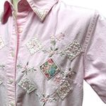 Jane Ashley Vintage Floral Pearl Embellished Short Sleeve Button Up Pink 14/16 Photo 2