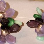 Vintage MCM 1950s West Germany Demi Parure Purple Green Glass Floral Screw Back Photo 2