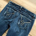 Bebe Vintage  Lowrise Flare Size 28 Dark Wash Bedazzled Mcbling Y2K Photo 3
