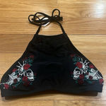 Hot Topic  black skull spiderweb embroidered swim top size small . Photo 0