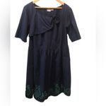 Eshakti Custom Made Midi Dress Embroidered Cats Navy Drop Waist Cotton Poplin 2X Photo 2