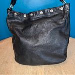 Furla  Hobo Black Pebbled Leather Frieze Snap Trim Medium Shoulder Bag Italy Photo 2