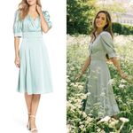 Gal Meets Glam NWT Collection Vera Satin Fit & Flare Dress in Sea Glass Size 12 Photo 1