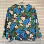 ZARA Green Blue White Preppy Floral Bell Sleeve Modest High Neck Blouse Size S Photo 7