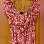 Motel Rocks MOTEL Galaca Ruched Mini Dress in Ditsy Butterfly Peach Pink & Red Size XL Photo 6