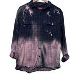 Women’s Hand bleached plaid farmhouse festival fall flannel shirt Blue Size L Photo 0