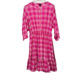 Torrid  Pink Plaid Voile Mandarin Collar Button Up Shirt Dress Size 1X Pockets‎ Photo 5