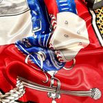 Vintage Equestrian themes print RED /BLUE oversize hand rolled silky Scarf 35/35 Multiple Photo 6
