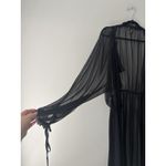 Victoria's Secret  Black Chiffon Kimono Long Robe Duster Ruffle‎ Tie Size M/L Photo 4