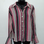 Violet+Claire Pink black and white striped button down top Photo 0