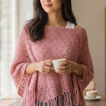 Poncho Open Knit Pink Mini Fringe Gold Thread OSFM Wool Blend XXI Y2K Boho Fairy Photo 0