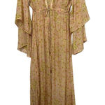 Paloma Blue Kimono Duster Cover Up Robe Maxi 100% Silk Slit Sides M/L Yellow Size M Photo 0