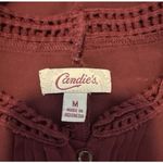 Candie's Sheer Burgundy Crochet Trim Blouse M Boho Button Front Detail Top Photo 2