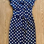Vintage 1950s Blue Polka Dot Bow Midi Pin Photo 8