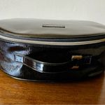 Lancome Paris Black Faux  Leather Round Travel Cosmetic Bag Train Case Photo 5