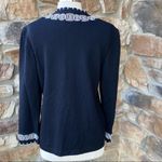 St. John Collection Black with White Embroidered Trim Zip Cardigan Size 8 Photo 6