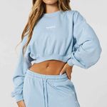 Youngla Crewneck Cropped Long Sleeve Sweatshirt Size Large Blue Photo 5