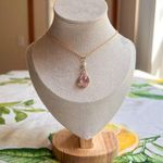 Rose Quartz Crystal Glass Pearl Necklace, Bridgerton Victorian Romantic Coquette Pink Photo 0