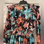 Floral Chiffon Long Sleeve Maxi Dress Blue Size L Photo 3