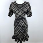 Nina Leonard NWT Plaid Printed Ruffle Hem Knit Dress Large Office Job Career Photo 1
