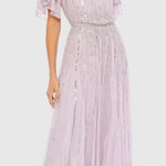 Mac Duggal  10690 Lavender Sequin Chiffon Midi Dress High Neck Flutter Sz 10 Photo 0