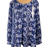 New Beach Lunch Lounge Penelope Top Blouse Blue White Size XL Long Sleeve Photo 0