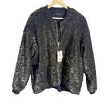 ZARA Black Gold Sequin Embellished Zip Up Long Sleeve Bomber Jacket Size Small Photo 3