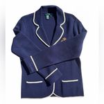 LAUREN RALPH LAUREN Wool ROYAL NAVY BLUE CREST COAT OF ARMS CARDIGAN SWEATER PM Size undefined Photo 2