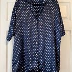 Victoria's Secret VTG Navy White Polka Dot Top XL Button Front Gold Label Photo 0