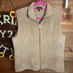EXPRESS  Vintage Y2K Leather Zip Vest Sherpa Lined Tan Western Boho 00s Fuzzy Photo 2