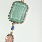 Elegant Gold Tone Green and Peach Shimmer Boho Pendant Necklace Photo 0