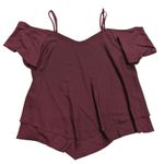 SheIn  Plus‎ 2 2X Plum Maroon Cold Shoulder Ruffle Sleeve Shirt Top Sexy Photo 0