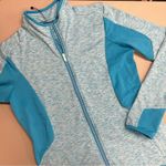 Adidas Mixed Media Golf Jacket Solar Blue White Heathered Thumbholes Size Medium Photo 1