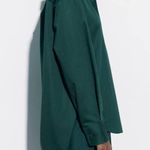 ZARA Asymmetric Poplin Button Up Long Sleeve Shirt in Duck Green Photo 1