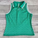 Fabletics Seamless Golf Polo Top Women L Sleeveless Green Fairway Jacquard Print Photo 0