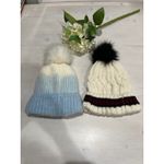 Womens lot of 2 Knit Pom Beanie Hat‎ Winter Warm Cable Knit One Size Blue Photo 3