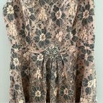 Adrianna Papell  lace dress w/crystal brooch.Dusty pink w gray/black,peephole S14 Photo 2