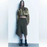 ZARA ‎ Asymmetrical Zipper Khaki Midi Skirt Womens Size XS Photo 1