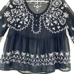 Free People  Pennies Squel Navy Sheer Embroidered Top Size Small Photo 3