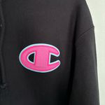 Champion  Reverse Weave Hoodie Womens XL Chain Stitch Logo Black Pink Sweatshirt Photo 1