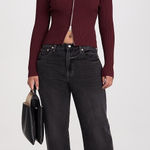 Good American Virgo Rib Zip Front Sweater In OXBlood Photo 0